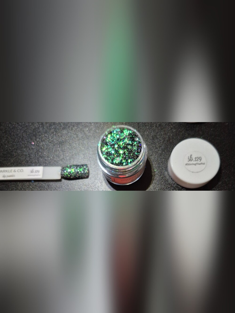 Sparkle & Co. Sb.129 "#stirringthepot" Green Glitter Dip Powder - Mini size